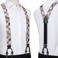 thumbnail image 4 of HISDERN Plaid Striped Bow Tie and Suspenders for Men Wedding Suspenders Bowtie Set Khaki White, 4 of 8