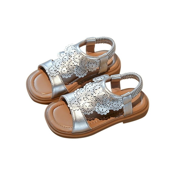 Fesfesfes One-Strap Baby Girl Sandals Princess Soft Sole Shoes with Open Toe Non-Slip Beach Walking Sandals for Summer and Spring(Silver,3 Years)