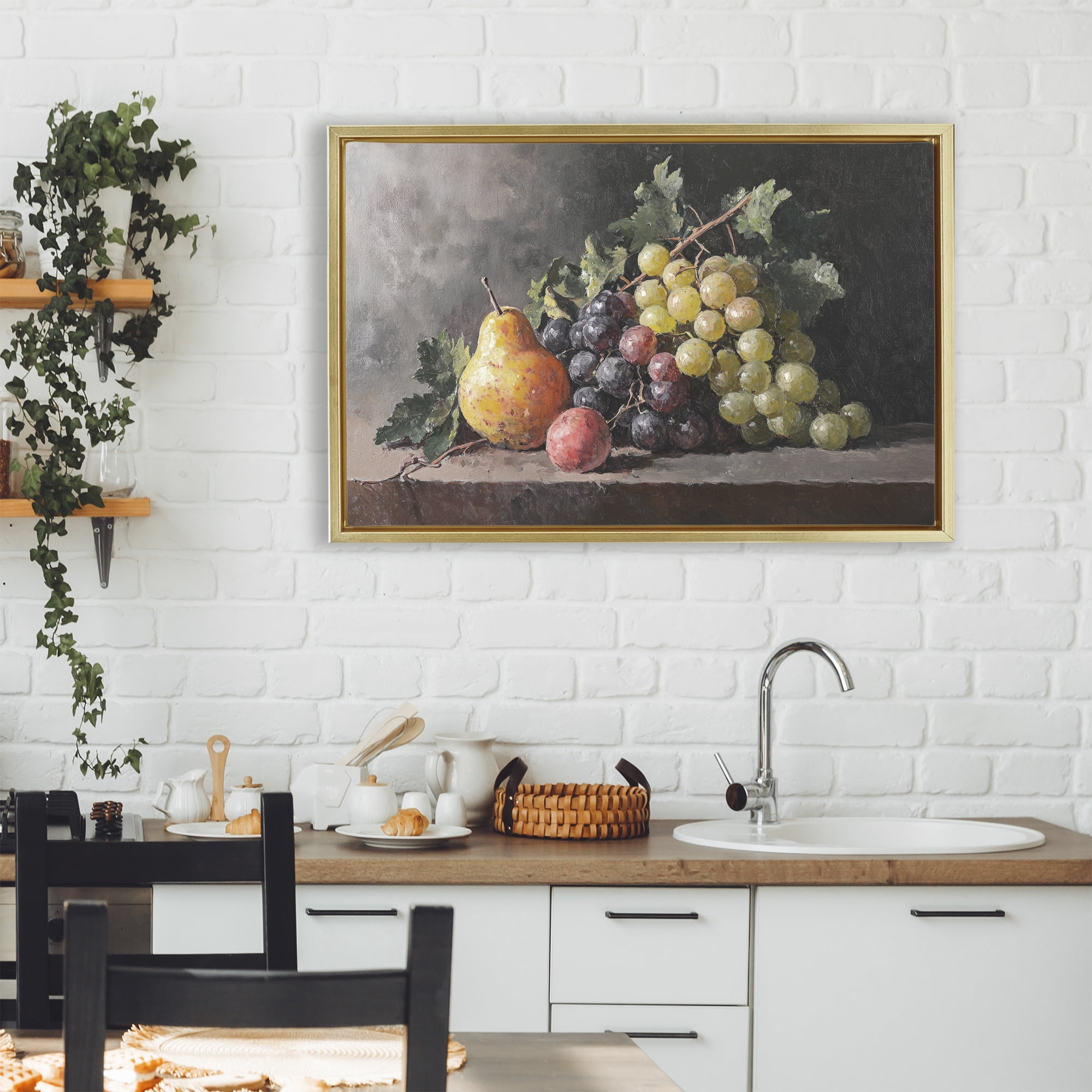 Stupell Industries Bountiful Fruit Classic Still Life Gold Framed Floater Canvas Wall Art, design by Petal Prints Design