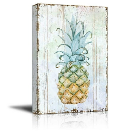 Pineapple Home Decor wall26 Canvas Wall Art - Pineapple on Wood Style Background - Giclee Print Gallery Wrap Modern Home Decor | Ready to Hang - 24x36 inches ()
