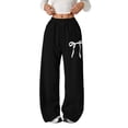 thumbnail image 2 of UACY Girls Bow Sweatpants Baggy Wide Leg Sweat Pants with Pockets Elastic Waist Mid Rise Teen Casual Cute Kids (Black, 9-10 Years), 2 of 4