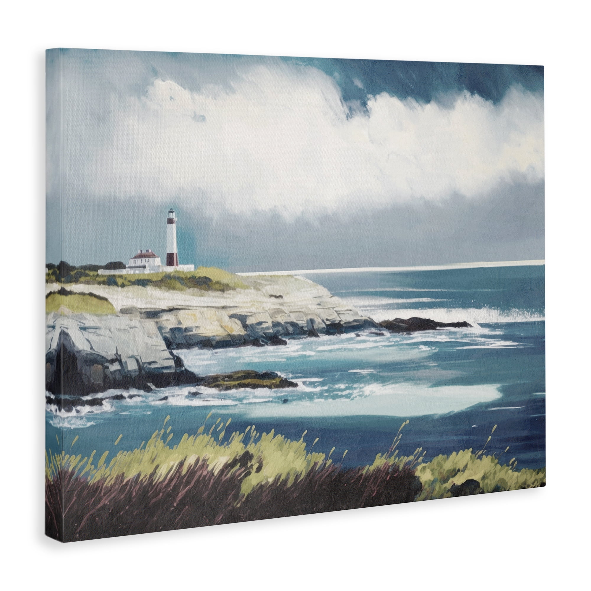Stupell Industries Windswept Lighthouse Grasses Nautical & Beach Painting Wrapped Canvas Art Print Wall Art, 40 x 30