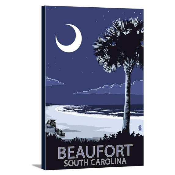 Beaufort, South Carolina - Palmetto Moon - Lantern Press Poster (24x36 Gallery Wrapped Stretched Canvas)
