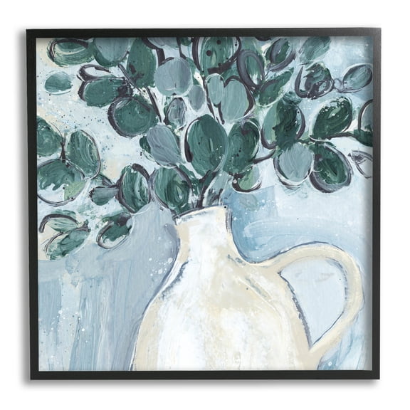 Stupell Industries Modern Eucalyptus Plant Leaves Jug Vase Painting Black Framed Art Print Wall Art, Design by Annie Warren