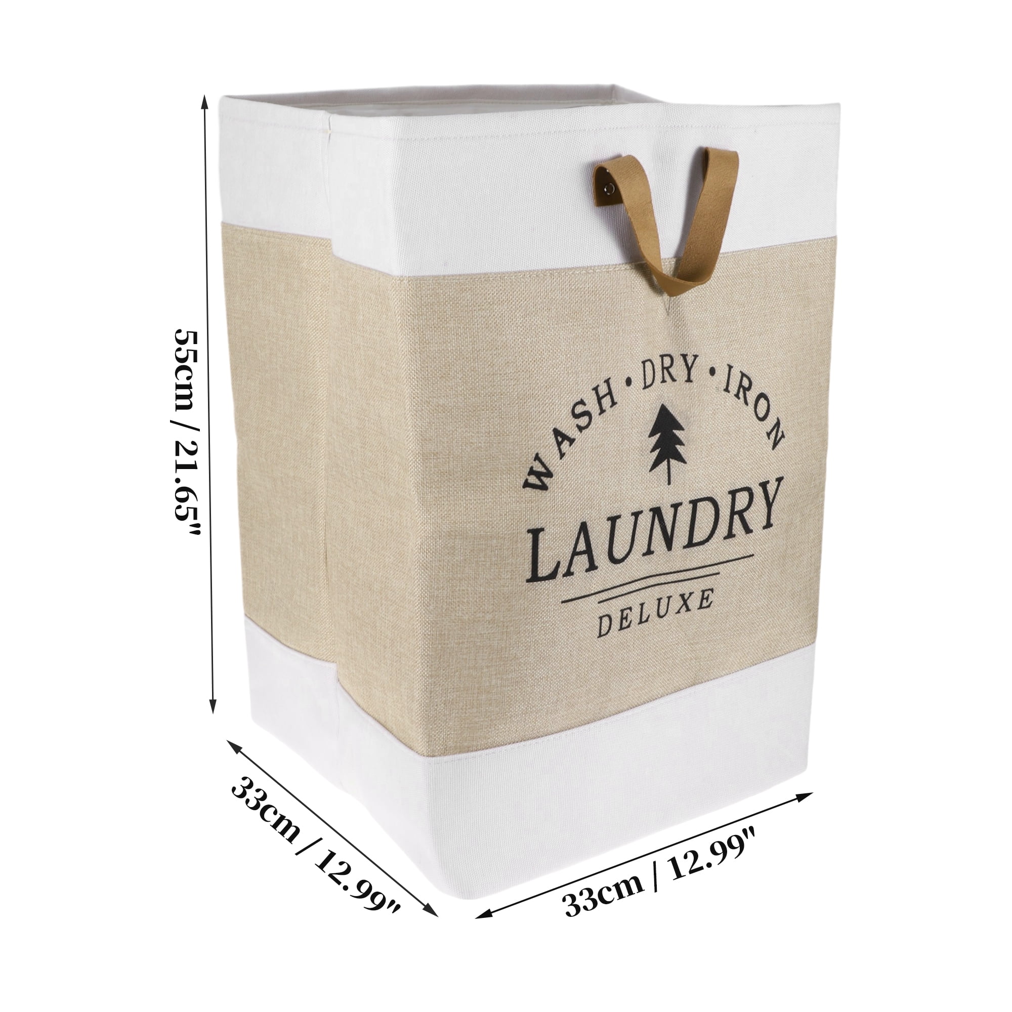 Unique Bargains Laundry Basket, Foldable Laundry Hamper with PU Handles Gray Beige