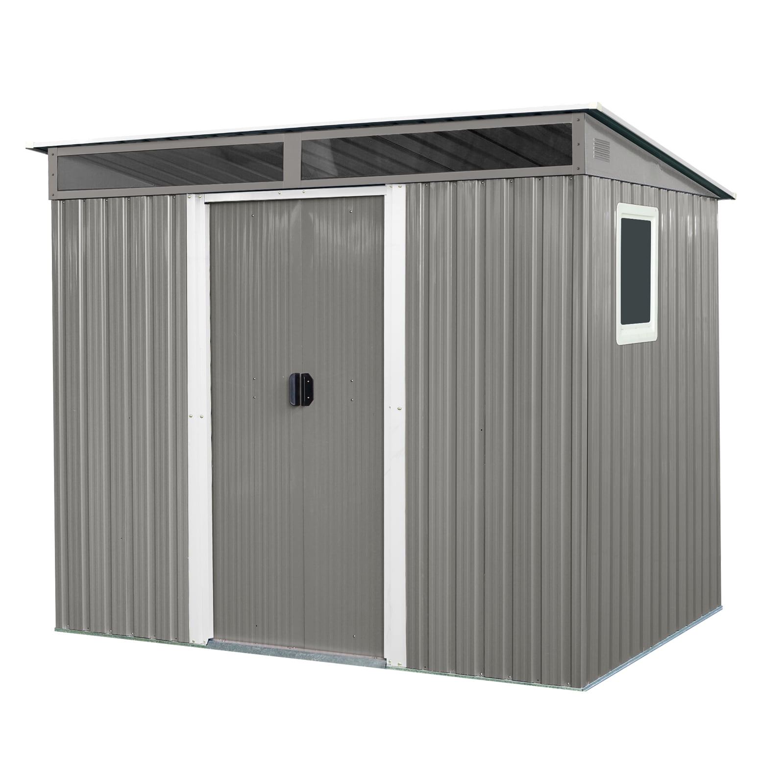 Kosynda 8' x 6' Outdoor Storage Shed with Window, Metal Tool Storage House with Transparent Plate and Lockable Sliding Door for Garden, Lawn, Backyard, Outdoor (Gray)