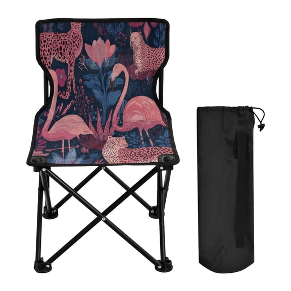 600D Oxford Camping Chair Portable Foldable Chair Supports 220 lbs for Picnic, Fishing, Backpacking Flamingos and Leopard Print