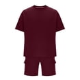 thumbnail image 4 of Stamzod Men Sweatsuits Sets with Pocket 2PC Solid Color Round Neck Short Sleeve Tshirt and Shorts Casual Loose Plus Size Track Suits Mens Summer Outfits Wine S, 4 of 8