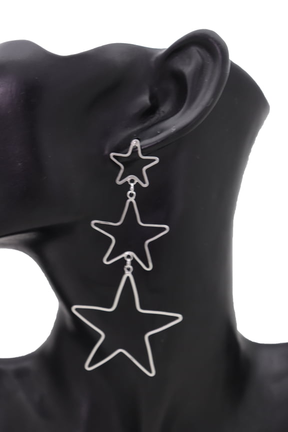 Women Hook Earrings Silver Metal Star Charm Texas Lone Drop