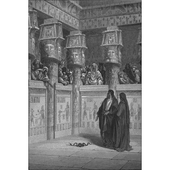 24"x36" Gallery Poster, Moses and Aaron Appear before Pharaoh from gustave dore english bible 1866
