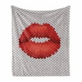 thumbnail image 1 of Feminine Soft Flannel Fleece Throw Blanket, Lips Illustration Cosmetics Pattern Womanly Ornamental Design, Cozy Plush for Indoor and Outdoor Use, 60" x 80", Grey and Red, by Ambesonne, 1 of 6