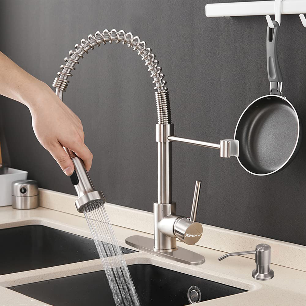WeluvFit Kitchen Faucet with Pull Down Sprayer, Dual Function Sprayhead in Stainless Steel Finish