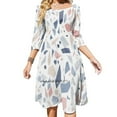 thumbnail image 2 of Robe Vintage Pastel Bleu Rose Beige Motif Géométrique Terrazzo Évasée Col Carré Robe Élégante Mode Féminine Imprimée, 2 of 5