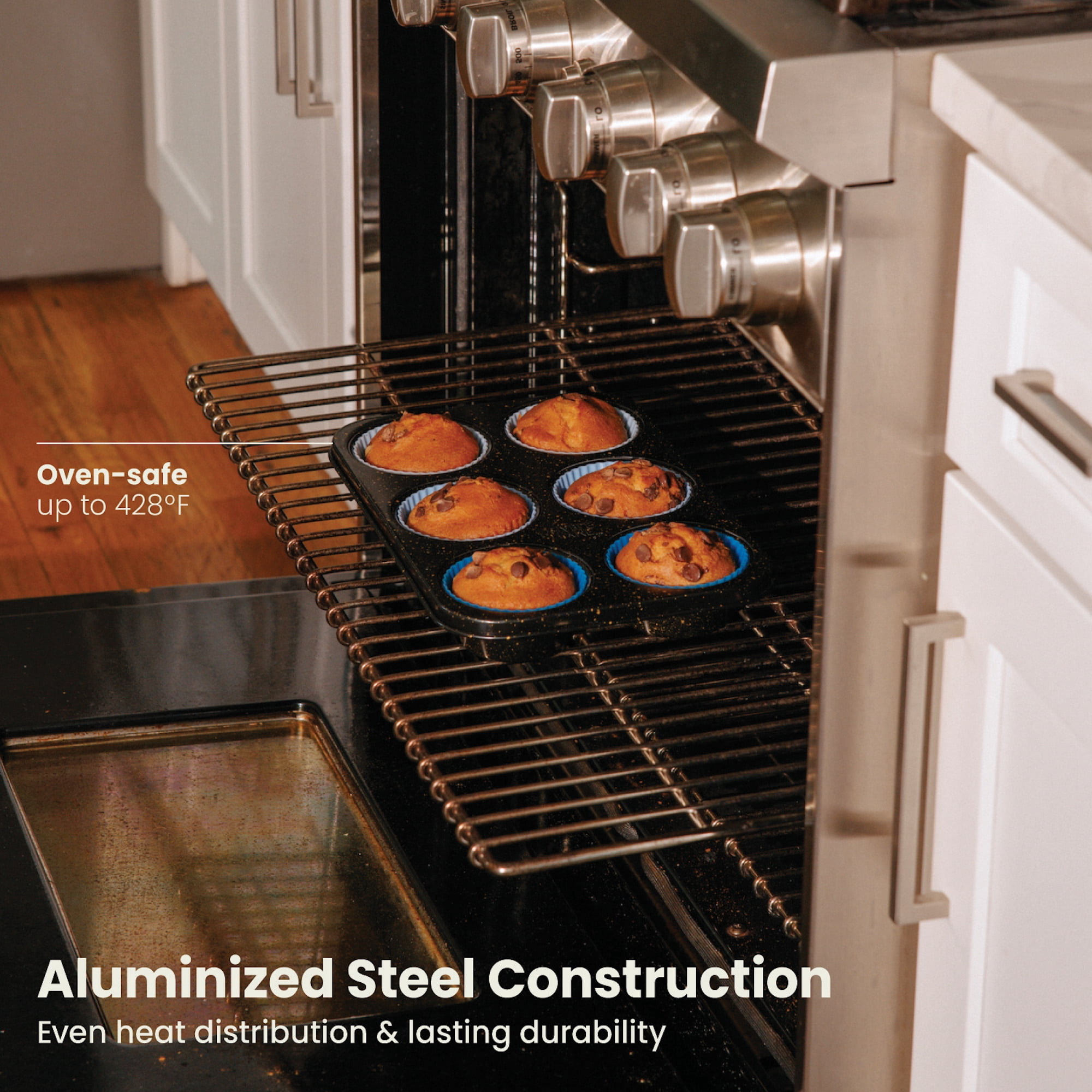 Thyme & Table 6 Cup Non-Stick Jumbo Muffin Pan, 6 Silicone Liners - Black