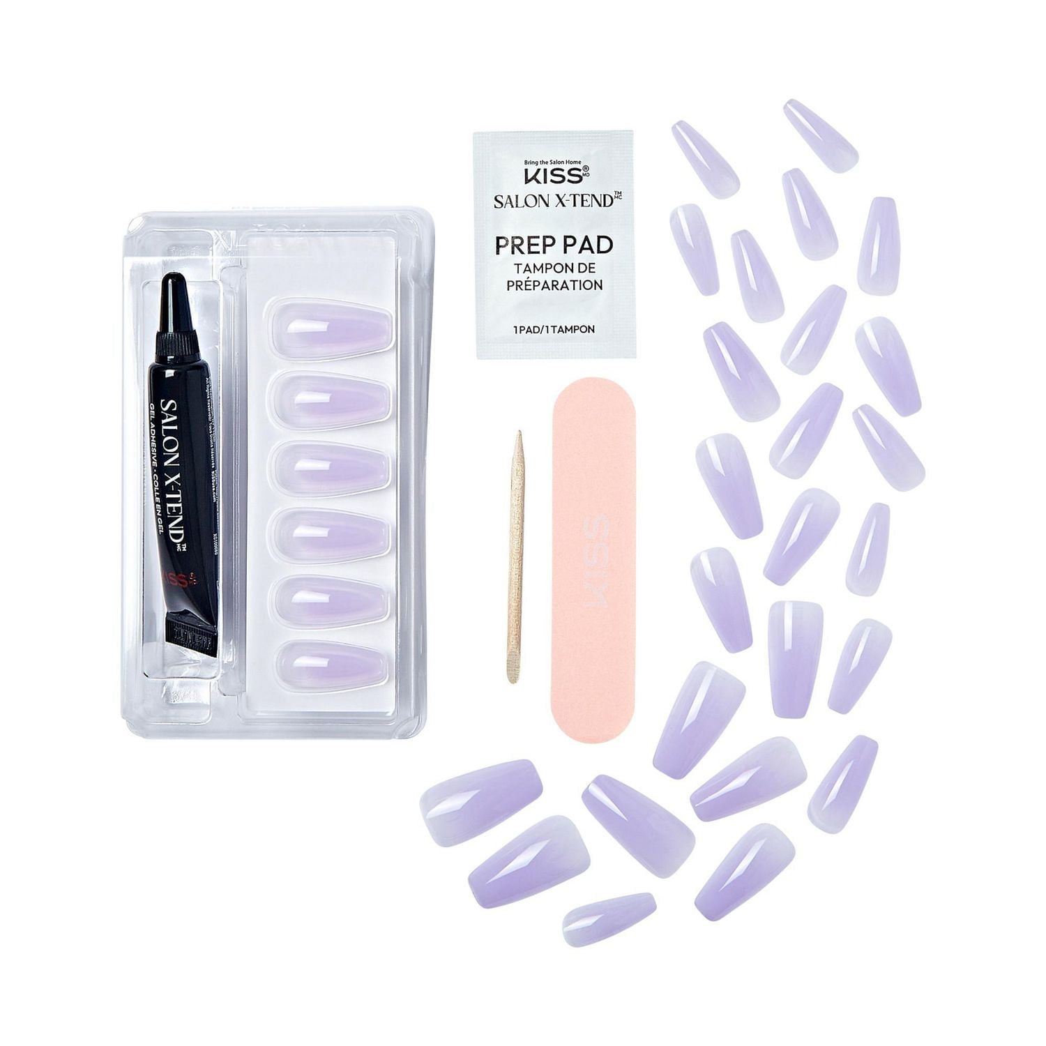 KISS Système Ongles de couleur Salon X-Tend Gel doux LED, Lavande, Long Ballerine, 30u. Refill Faux Mink