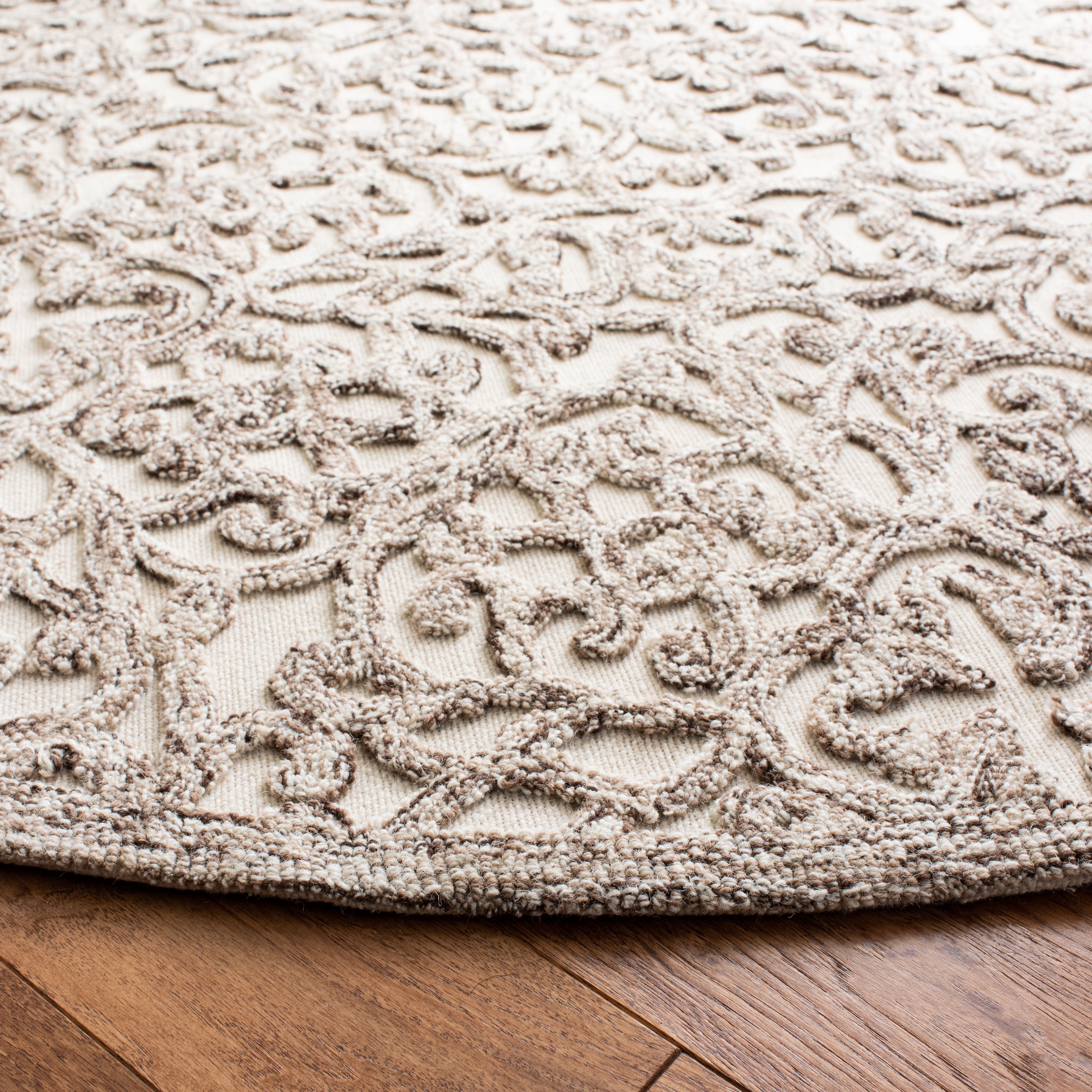 SAFAVIEH Trace Bryan Geometric Area Rug, Brown/Ivory, 8' x 8' Round
