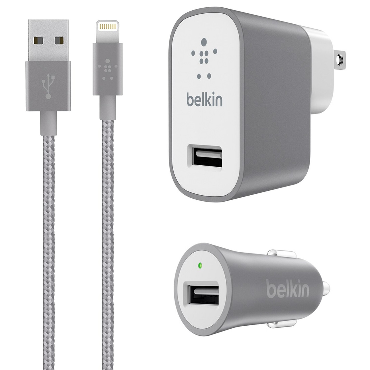 Belkin Wall and Car Charger Kit for iPhone 8/7 & iPad Retail Packaging Gray Open Box