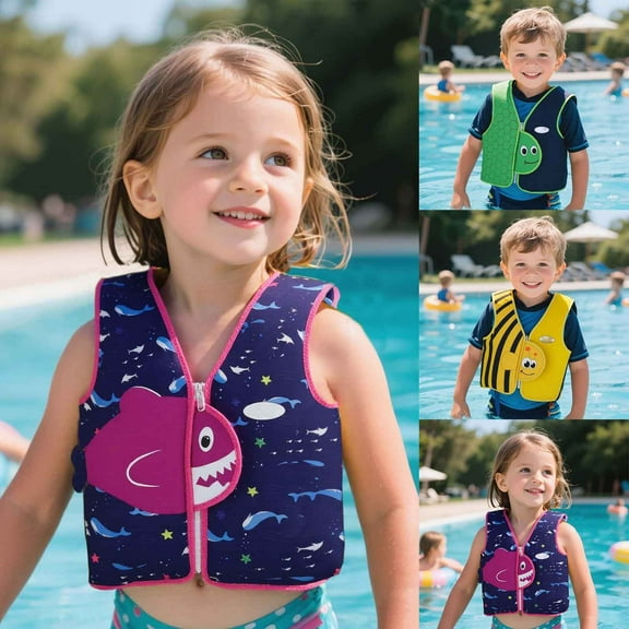 Kids Life Jacket Boating Adjustable Safety Strap Epe Foam Kids Swim Vest Coast Guard Approved Life Vest Children Float Swimsuit Swimwear Buoyancy Jacket for Pool & Beach