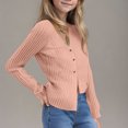 thumbnail image 4 of Girls Solid Color Knit Cardigan, Long Sleeve Button Down School Cardigan for Kids Pink M, 4 of 5