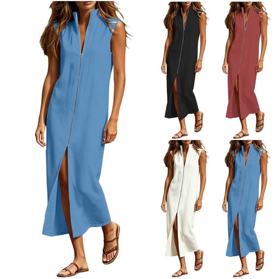 YuXingFu Seersucker Dress Women Maxi Square Neckline Plus Size Womens Dress Sleeveless Wrap Long Casual Summer White S