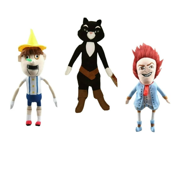 Rumpelstiltskin Wizard Pinocchio & Black Puss In Boots 3pc Set Plush Shrek 14”