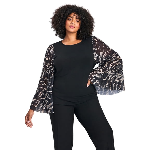 Avenue Women's Plus Size Mylo Mesh Bell Sleeve Top