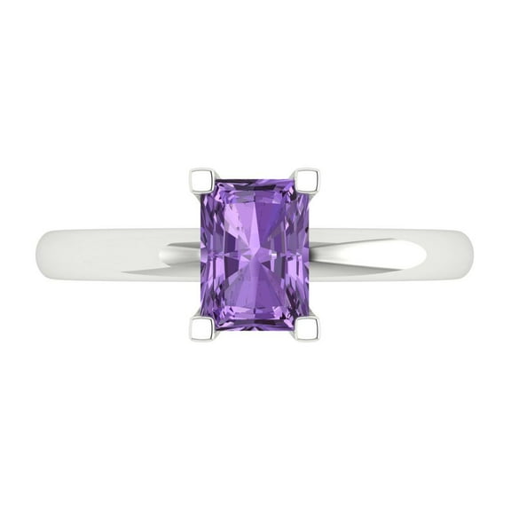 1 ctw Solitaire Anniversary Ring for Women | Emerald Cut Simulated Alexandrite | Hyperallergenic Solid 14K White Gold