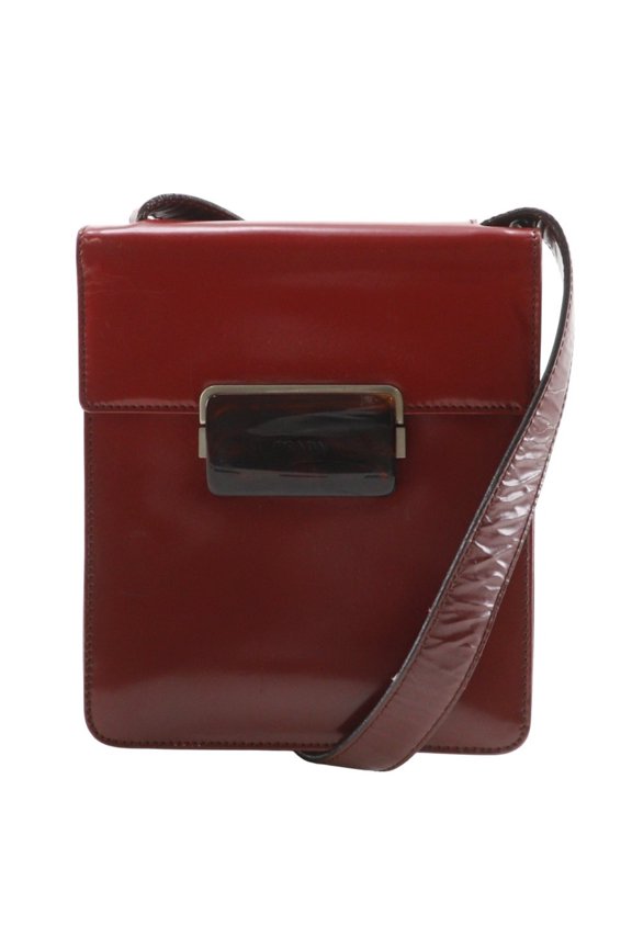 Pre-Owned Prada Gradient Enamel Red Shoulder Bag A5 Flap Women's