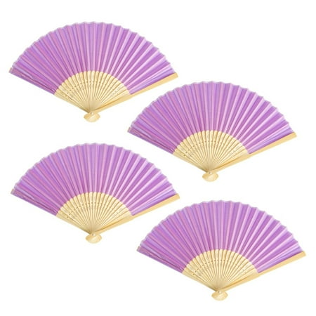 

Thy Collectibles Pack of 4 Handheld Paper and Bamboo Folding Fans for Wedding Party Church Festivals Home and DIY Decoration (Light Purple)