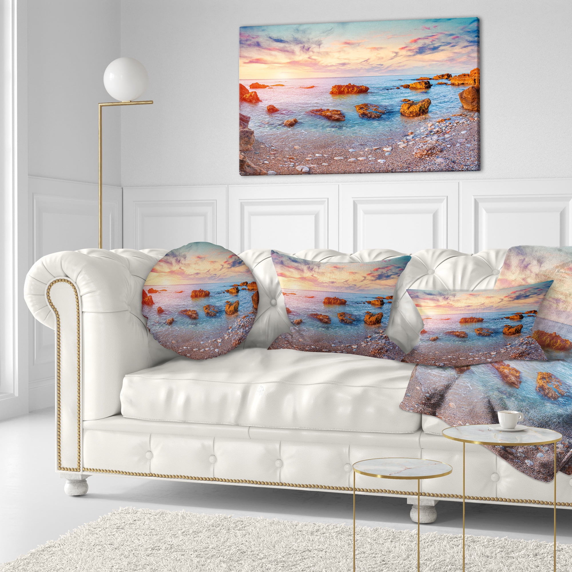 Designart Mediterranean Sea Sunrise - Seashore Photography Throw Pillow - 12x20