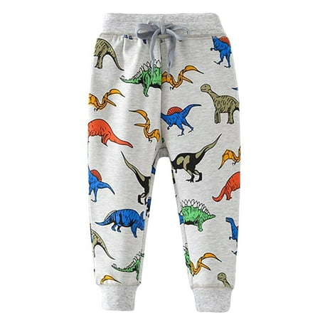 

Hbdhejl Toddler Boys Pants Sweatpants Drawstring Pants Animal Print Elastic Dinosaur Boy S Car Pants Grey 18-24 Months