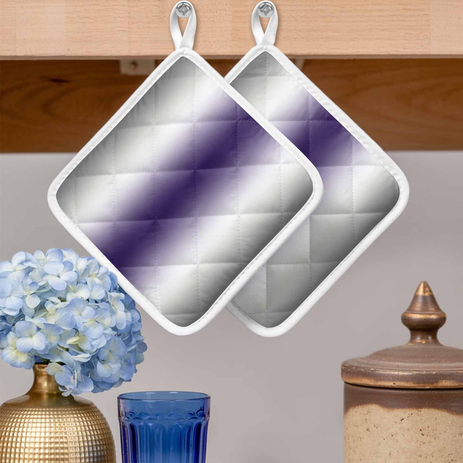 Gray Purple Pot Holders for Kitchen Heatproof Potholder, 3 Pack Modern Gradient Geometric Hot Pads Multipurpose Oven Pads Cloth Potholders Trivet for Cooking Baking