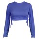 thumbnail image 2 of Gibobby Camisa&nbsp;Vaquera Camiseta umbilical corta de manga larga con cuello redondo y cordón Camiseta de mujer de color sólido a la moda（Azul， XL), 2 of 4