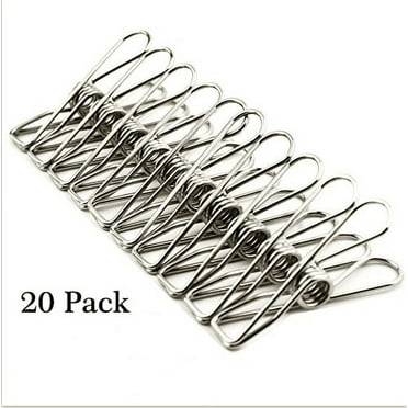 Amerteer 20 Pack Clothespin, Stainless Steel Wire Clip,Durable Metal pin for clothesline Utility pin for Laundry,Kitchen,Backyard,Outdoor Clothes Drying,Bag Sealing,Room Decorating, office pin