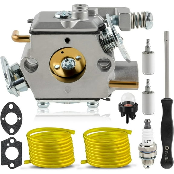 SONGAUN 309376002 Carburetor w/Tune up Kit for Ryobi RY3714 RY3716 Gas Chainsaw Carb   Gasket  Fuel Filter   Fuel Line Hose   Spark Plug   Primer Bulb   Adjustment Tool Screwdriver