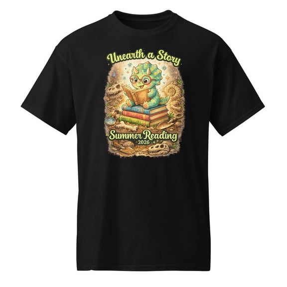 Dinosaur Reading T-Shirt Summer Reading 2026 Graphic Tee Archaeology Book Lover Shirt Dino Reader Gift Unisex