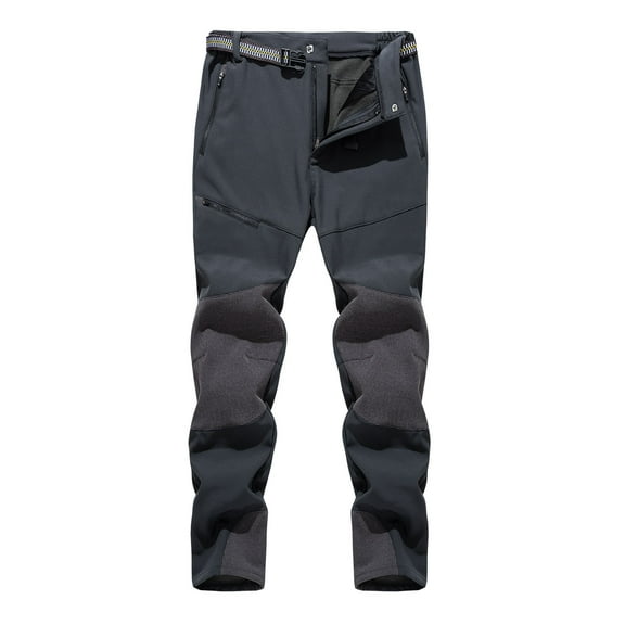 Xfvqtps Men Snow Pants and Belt Fitness Plush Lined Zipper Pockets Thermal Warm Waterproof Winter Work Pants Gray