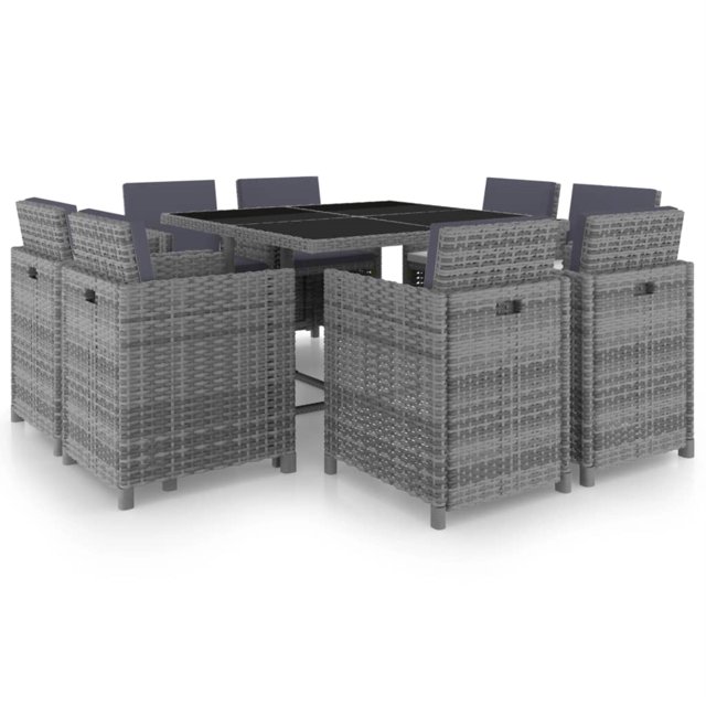 vidaXL 9 Piece Outdoor Dining Set with Cushions Poly Rattan Anthracite