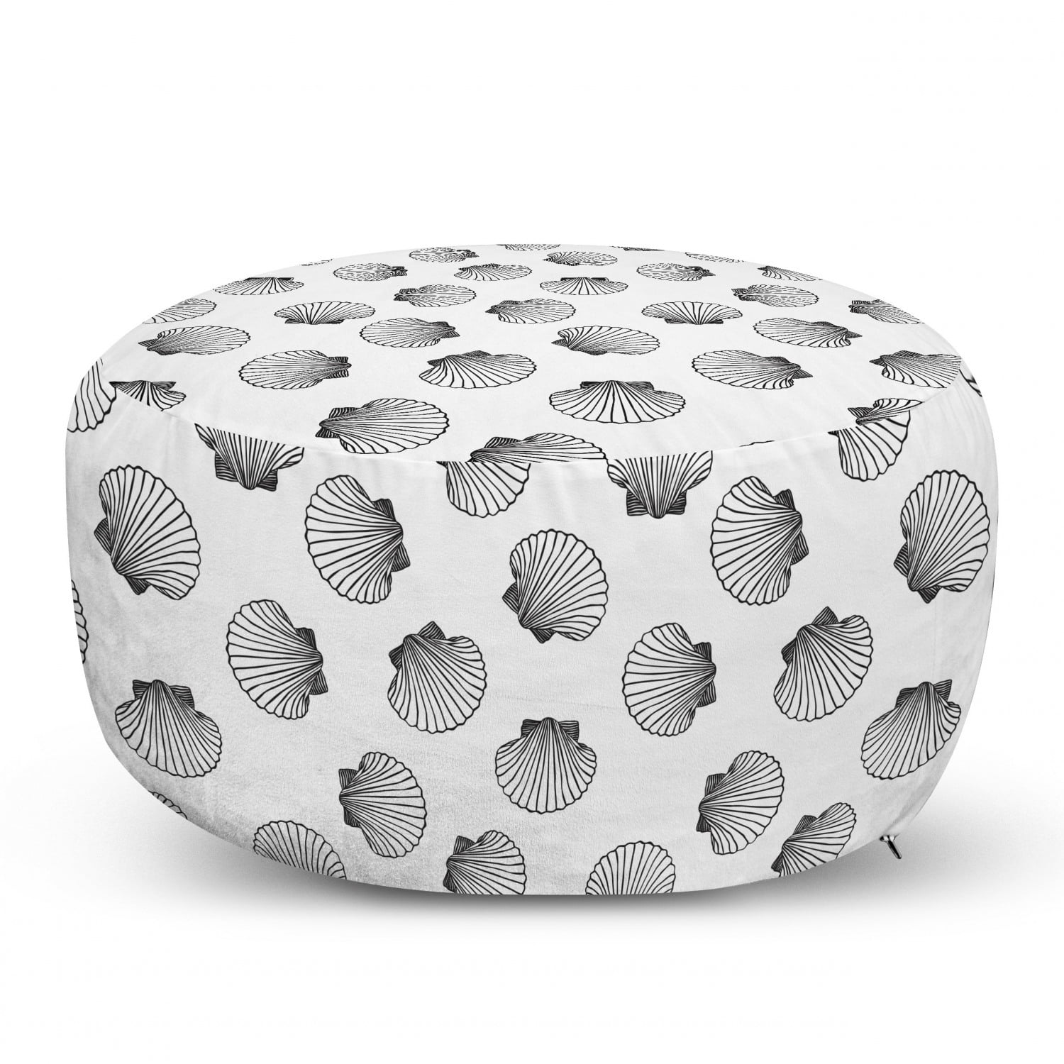 Seashell Pouf Cover with Zipper, Simplistic Underwater Souvenir Shell ...