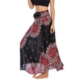 thumbnail image 4 of SWSMCLT Women's Summer Flowy Dress Hippie Indian Gypsy High Waist Long Skirts Boho Skirt Bohemian Maxi Floral Printed Tie Front Dresses Elastic Waist Black One Size, 4 of 5