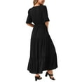 thumbnail image 3 of Vestido Casual de Mujer INSPIRE CHIC con Escote en V, Manga Corta, Cintura con Cordón, Diseño en Capas, Abertura, Corte A, Maxi Vestido con Bolsillos, Talla S, Negro, 3 of 6