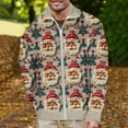 thumbnail image 2 of SERTG Men Christmas Tops Fashion Christmas Print Hoodless Casual Coat Holiday Lapel Collar Zip Shirt Long Sleeve Cardigan Pullover(Beige,XL), 2 of 5