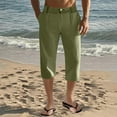 thumbnail image 2 of Ecqkame Mens Capris Pants Casual Elastic Waist Drawstring Breathable Trousers with Pockets Solid Color Lightweight Pants Army Green M, 2 of 5
