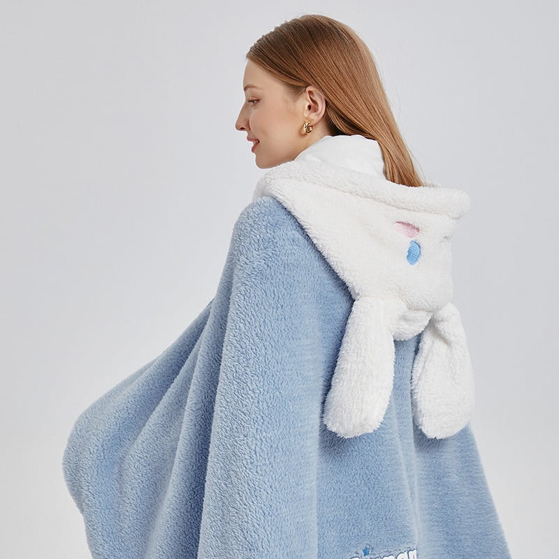 Cute Cinnamoroll Kuromi Hooded Cape Cloak Wearable Blanket Hoodie Winter Warm Shawl Mantle Flannel Pajamas