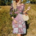 thumbnail image 3 of Pink Blossoms on Path Flare Dress Square Neck Dress Elegant Female Fashion Printed Dress, 3 of 9