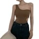thumbnail image 1 of Camiseta sin mangas con tirantes y top corto sin mangas con un hombro fruncido sexy, 1 of 5