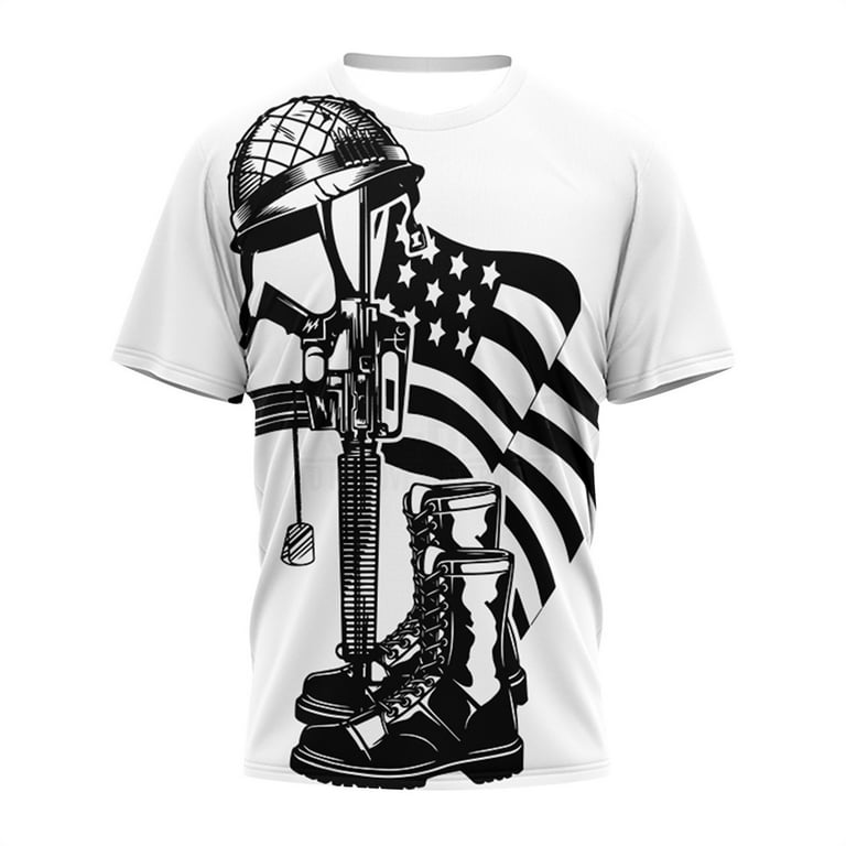 YUHAOTIN 4/July Funny Tshirts Adult Humor Nasty Mens Summer Independence  Day Flag Digital 3D Printing Soft and Comfortable T Shirt with Round Neck  and