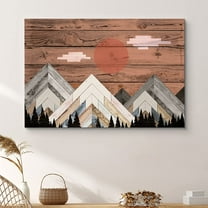 PixonSign Canvas Print Wall Art Woodblick Day Mountain Range Nature Wilderness Wood Panels Modern Art Contemporary Scenic Relax/Calm Multicolor Warm for Living Room, Bedroom, Office - 16x24