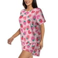 thumbnail image 2 of Naloa Haear Strawberry Women's Short-Sleeved Pajama Set, Loungewear, Summer pajamas, Breathable Cozy - Small, 2 of 9