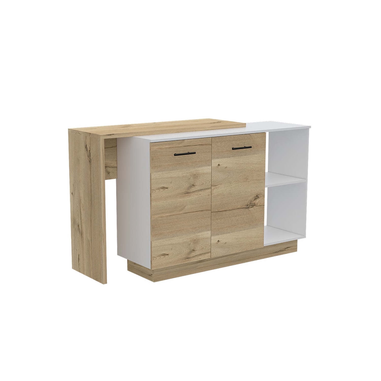 dokea Kitchen Island Ohio, Kitchen Island, White / Light Oak, 47”
